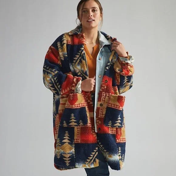 Anthropologie X Pilcro Leopard Sherpa Duster Jacket - Picture 1 of 11